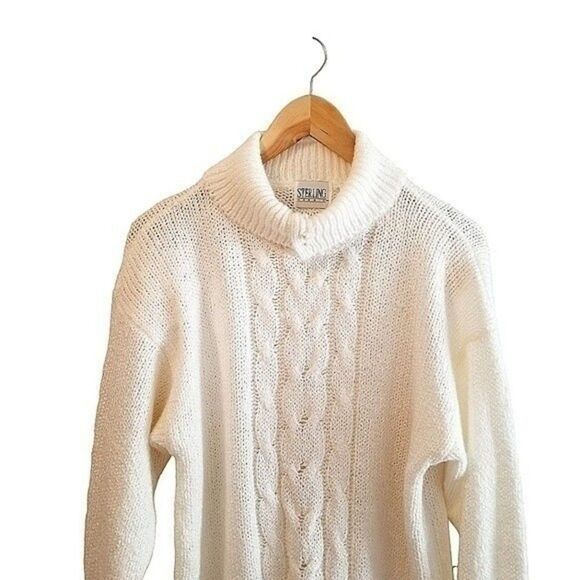 Sterling Harris Turtleneck Cable Knit Pearl Detail Ivory Sweater Small 6 0072 - Picture 7 of 7